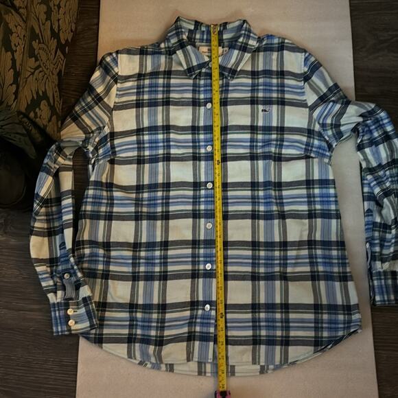 Vineyard Vines Women’s Blue Plaid Button Down Shirt 12  Preppy Classic Winter - Picture 7 of 8